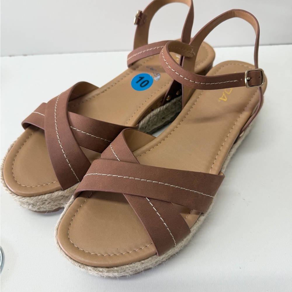 Soda Brown Crisscross Espadrille Sandals